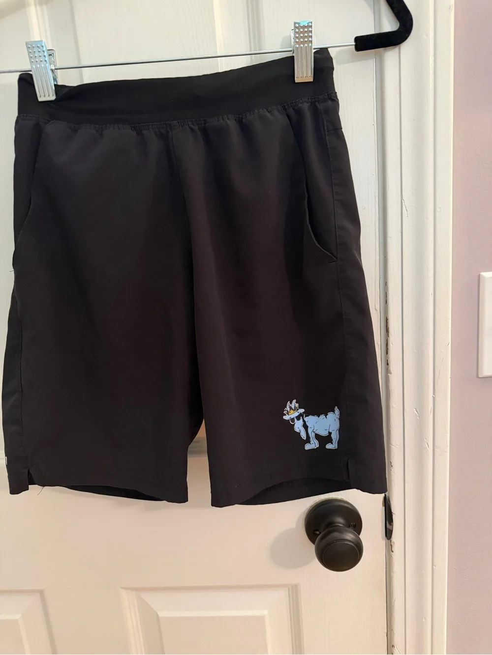 Boys Black Athletic Shorts with Blue Goat Graphic